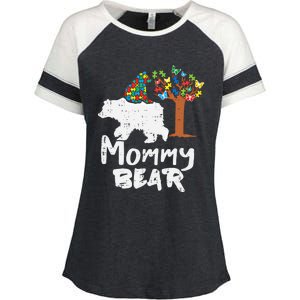 Mommy Bear Puzzle Autism Awareness Mom Mama Mother Gift Enza Ladies Jersey Colorblock Tee