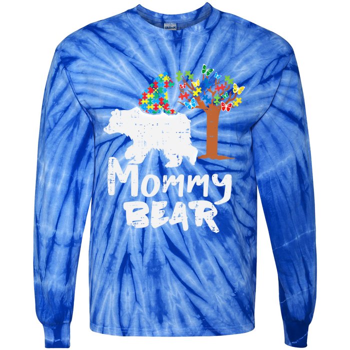 Mommy Bear Puzzle Autism Awareness Mom Mama Mother Gift Tie-Dye Long Sleeve Shirt