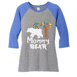 Mommy Bear Puzzle Autism Awareness Mom Mama Mother Gift Women's Tri-Blend 3/4-Sleeve Raglan Shirt