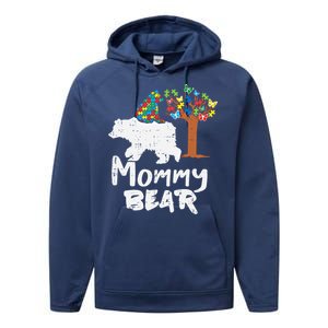 Mommy Bear Puzzle Autism Awareness Mom Mama Mother Gift Performance Fleece Hoodie