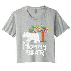 Mommy Bear Puzzle Autism Awareness Mom Mama Mother Gift Women's Crop Top Tee