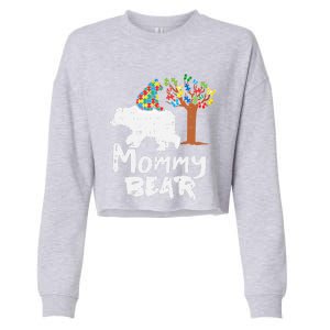 Mommy Bear Puzzle Autism Awareness Mom Mama Mother Gift Cropped Pullover Crew