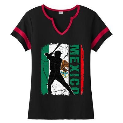 Mexican Baseball Player Mexico Flag Baseball Fans Ladies Halftime Notch Neck Tee