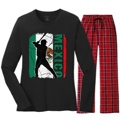 Mexican Baseball Player Mexico Flag Baseball Fans Women's Long Sleeve Flannel Pajama Set 