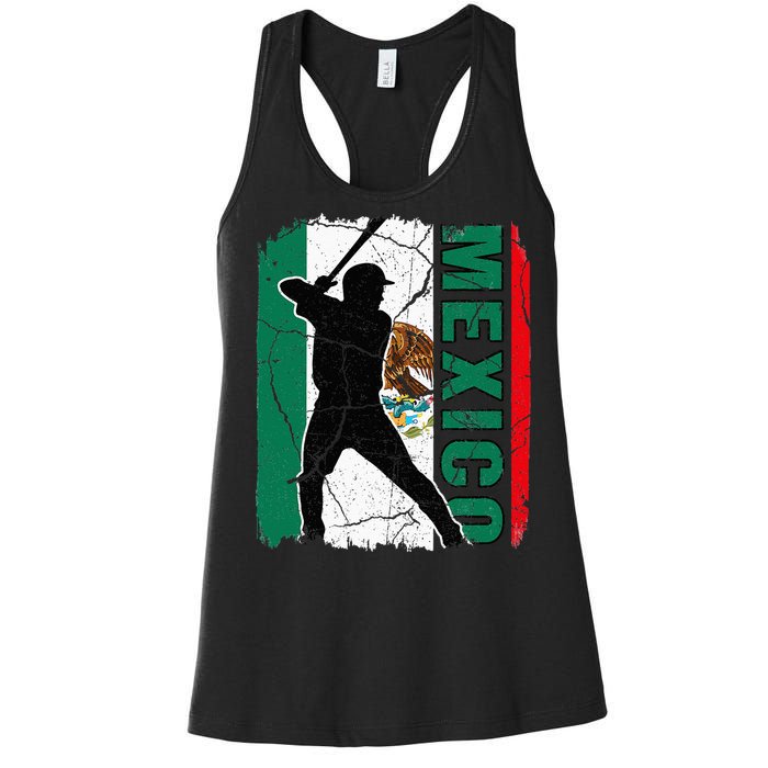 Mexican Baseball Player Mexico Flag Baseball Fans Women's Racerback Tank