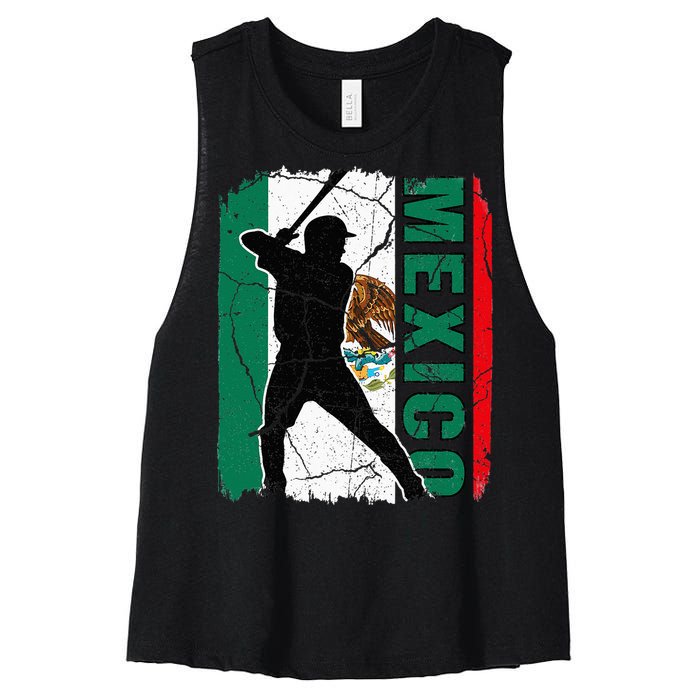 Mexican Baseball Player Mexico Flag Baseball Fans Women's Racerback Cropped Tank