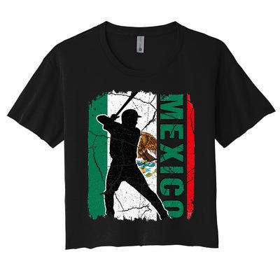 Mexican Baseball Player Mexico Flag Baseball Fans Women's Crop Top Tee