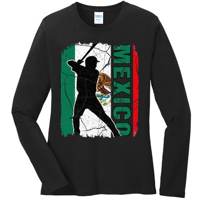 Mexican Baseball Player Mexico Flag Baseball Fans Ladies Long Sleeve Shirt