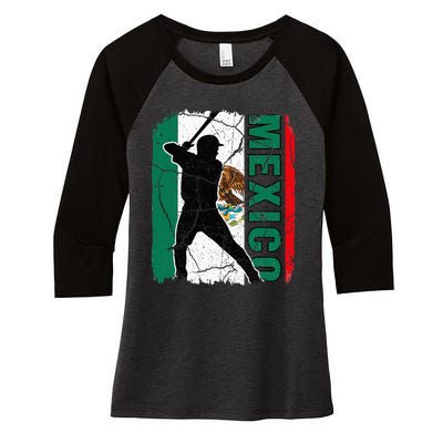 Mexican Baseball Player Mexico Flag Baseball Fans Women's Tri-Blend 3/4-Sleeve Raglan Shirt