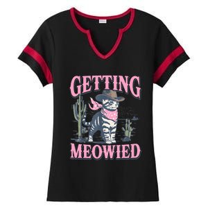 Meowdy Bachelorette Party Cowgirl Getting Meowied Cat Bride Ladies Halftime Notch Neck Tee