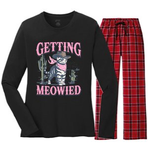 Meowdy Bachelorette Party Cowgirl Getting Meowied Cat Bride Women's Long Sleeve Flannel Pajama Set 