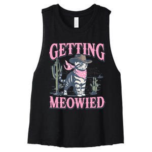 Meowdy Bachelorette Party Cowgirl Getting Meowied Cat Bride Women's Racerback Cropped Tank