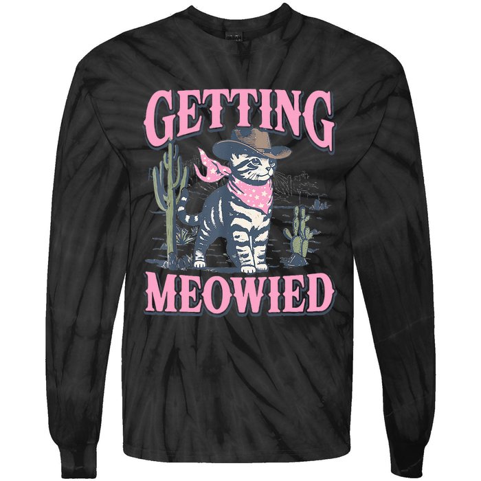 Meowdy Bachelorette Party Cowgirl Getting Meowied Cat Bride Tie-Dye Long Sleeve Shirt