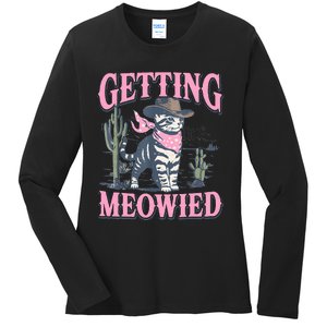 Meowdy Bachelorette Party Cowgirl Getting Meowied Cat Bride Ladies Long Sleeve Shirt