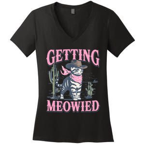 Meowdy Bachelorette Party Cowgirl Getting Meowied Cat Bride Women's V-Neck T-Shirt