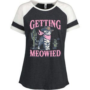 Meowdy Bachelorette Party Cowgirl Getting Meowied Cat Bride Enza Ladies Jersey Colorblock Tee