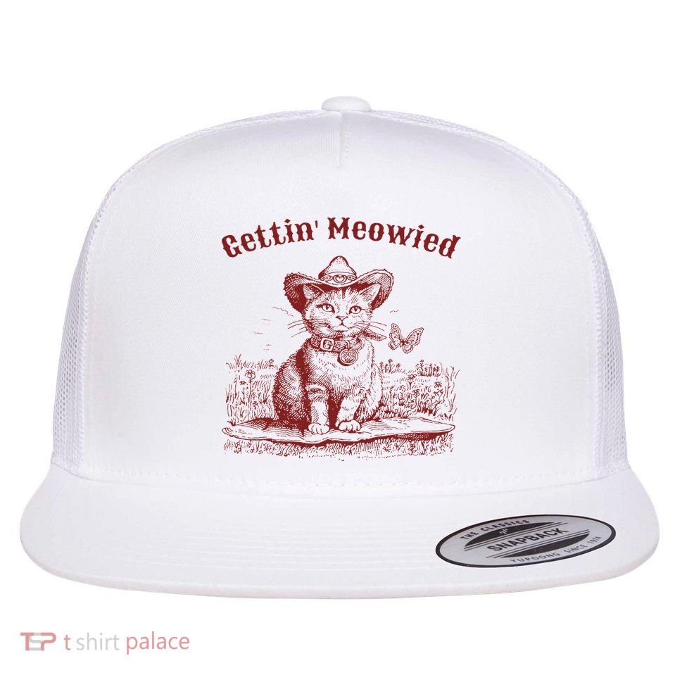 Meowdy Bachelorette Party Cowgirl Cowboy Cat Bridal Squad Flat Bill Trucker Hat