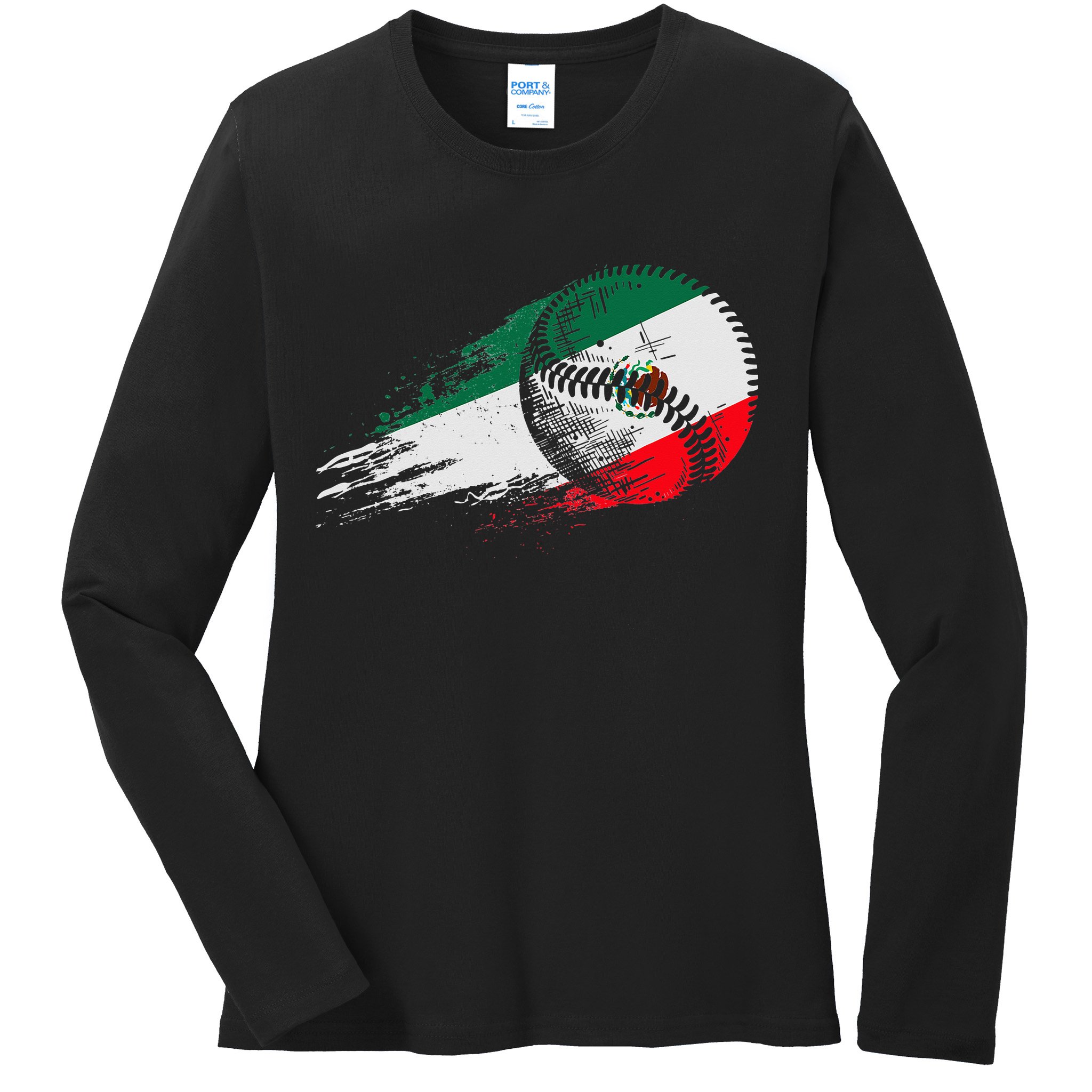 Mexican Baseball Player Mexico Flag Baseball Lover Ladies Long Sleeve Shirt