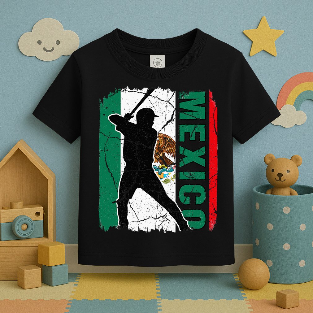 Mexican Baseball Player Mexico Flag Baseball Fans Toddler T-Shirt