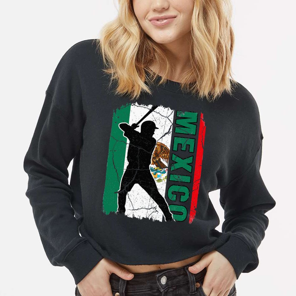 Mexican Baseball Player Mexico Flag Baseball Fans Cropped Pullover Crew