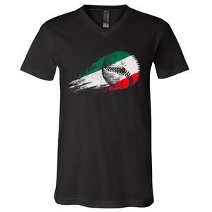 Mexican Baseball Player Mexico Flag Baseball Lover V-Neck T-Shirt