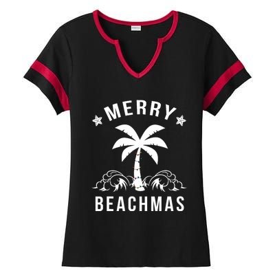 Merry Beachmas Palm Tree Beach Christmas Ladies Halftime Notch Neck Tee