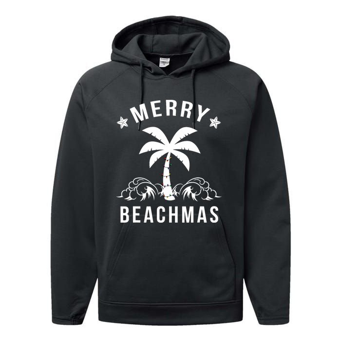 Merry Beachmas Palm Tree Beach Christmas Performance Fleece Hoodie