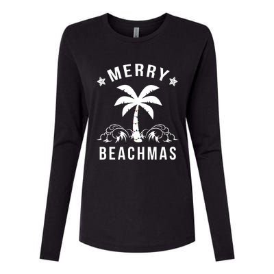 Merry Beachmas Palm Tree Beach Christmas Womens Cotton Relaxed Long Sleeve T-Shirt