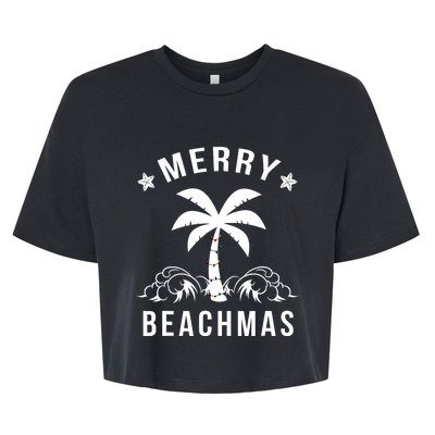 Merry Beachmas Palm Tree Beach Christmas Bella+Canvas Jersey Crop Tee