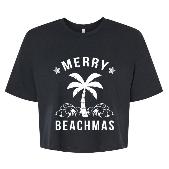 Merry Beachmas Palm Tree Beach Christmas Bella+Canvas Jersey Crop Tee