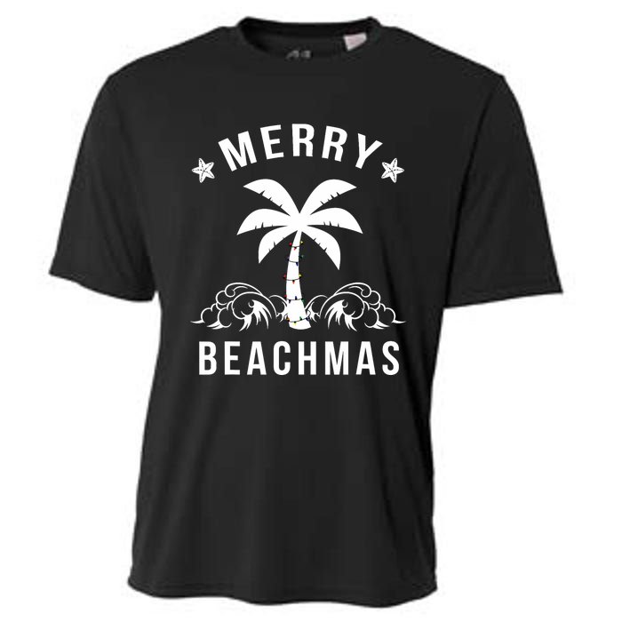 Merry Beachmas Palm Tree Beach Christmas Cooling Performance Crew T-Shirt