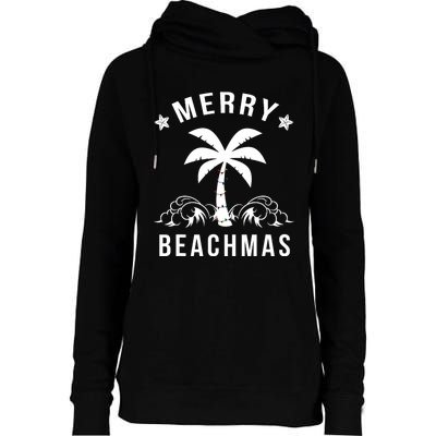 Merry Beachmas Palm Tree Beach Christmas Womens Funnel Neck Pullover Hood