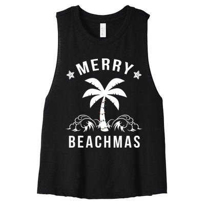 Merry Beachmas Palm Tree Beach Christmas Women's Racerback Cropped Tank