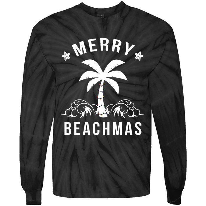 Merry Beachmas Palm Tree Beach Christmas Tie-Dye Long Sleeve Shirt