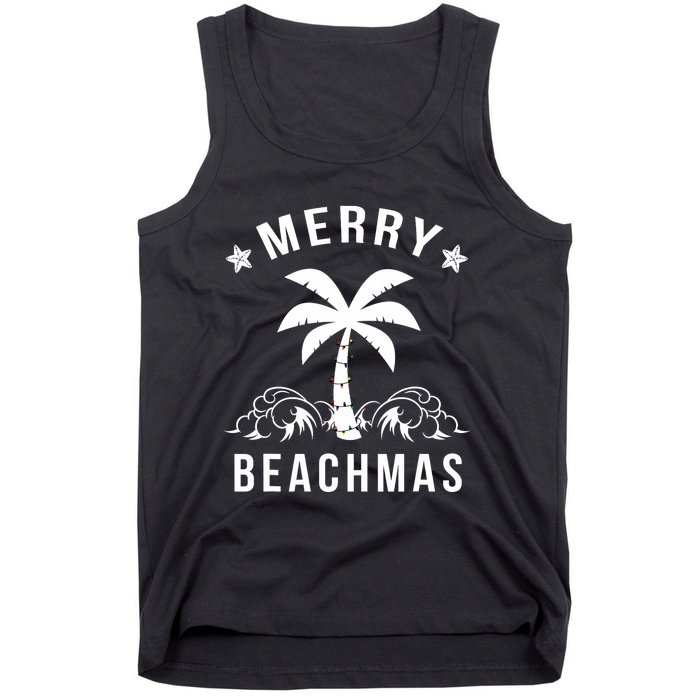 Merry Beachmas Palm Tree Beach Christmas Tank Top