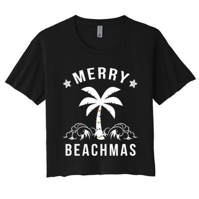 Merry Beachmas Palm Tree Beach Christmas Women's Crop Top Tee