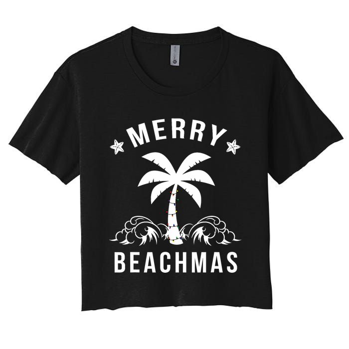 Merry Beachmas Palm Tree Beach Christmas Women's Crop Top Tee