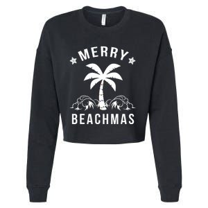 Merry Beachmas Palm Tree Beach Christmas Cropped Pullover Crew