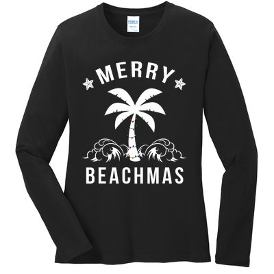 Merry Beachmas Palm Tree Beach Christmas Ladies Long Sleeve Shirt