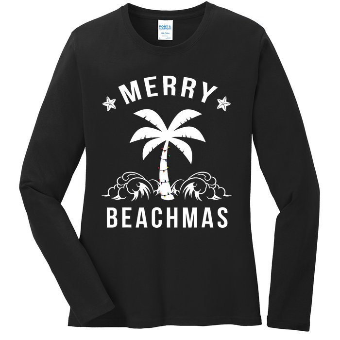 Merry Beachmas Palm Tree Beach Christmas Ladies Long Sleeve Shirt