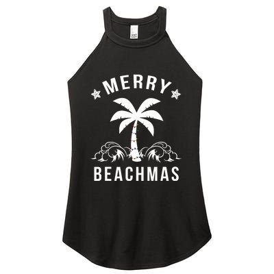 Merry Beachmas Palm Tree Beach Christmas Women's Perfect Tri Rocker Tank