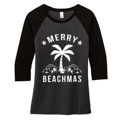 Merry Beachmas Palm Tree Beach Christmas Women's Tri-Blend 3/4-Sleeve Raglan Shirt