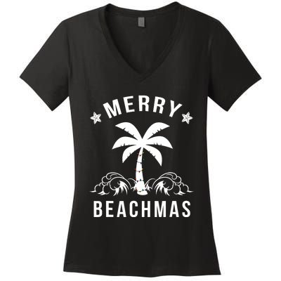 Merry Beachmas Palm Tree Beach Christmas Women's V-Neck T-Shirt