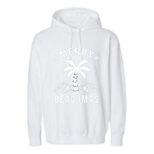 Merry Beachmas Palm Tree Beach Christmas Garment-Dyed Fleece Hoodie