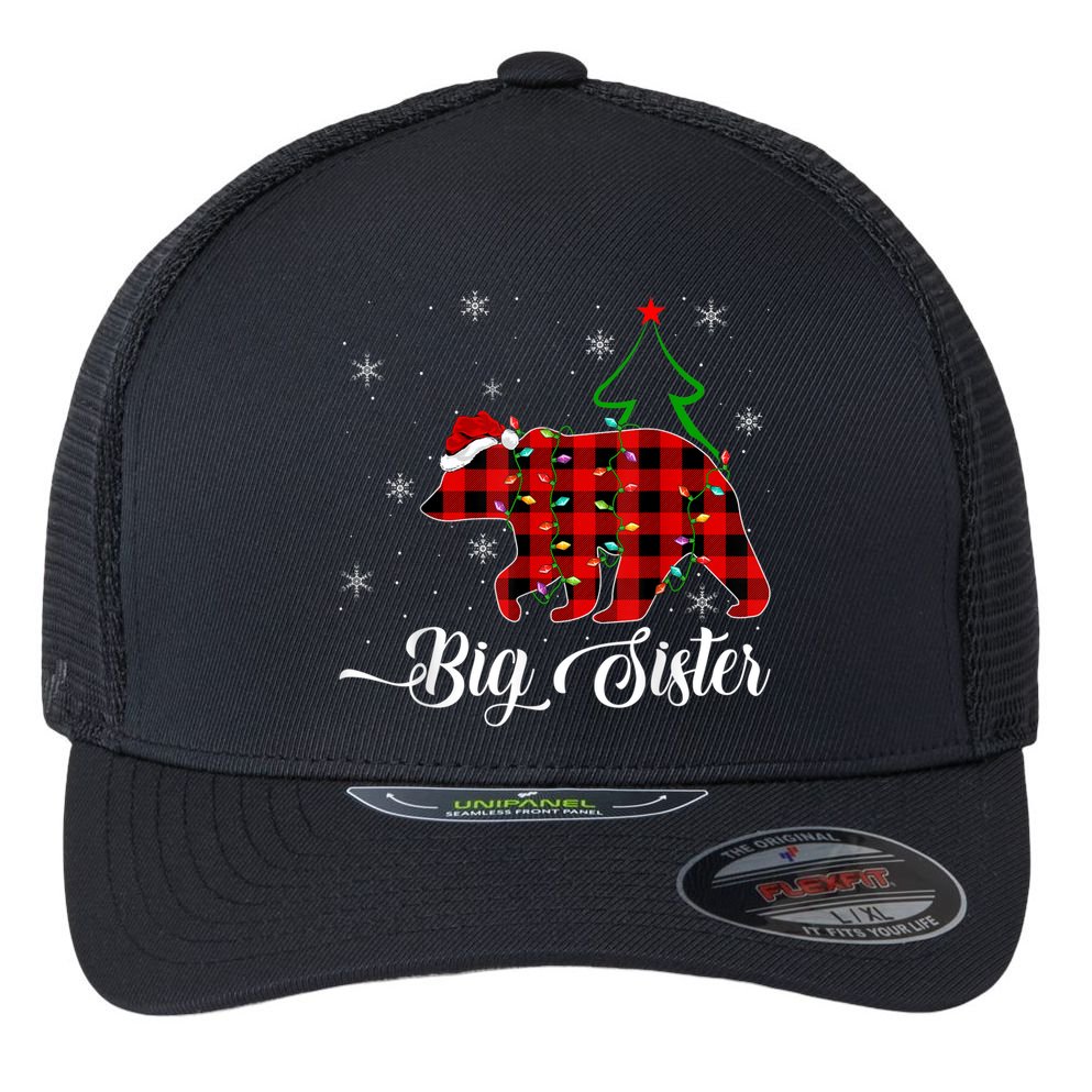 Matching Buffalo Plaid Christmas BigSister Bear Pajama Flexfit Unipanel Trucker Cap