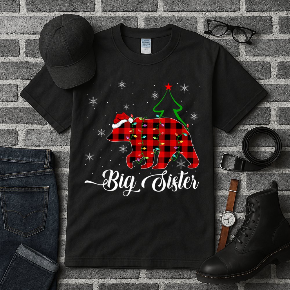 Matching Buffalo Plaid Christmas BigSister Bear Pajama Tall T-Shirt