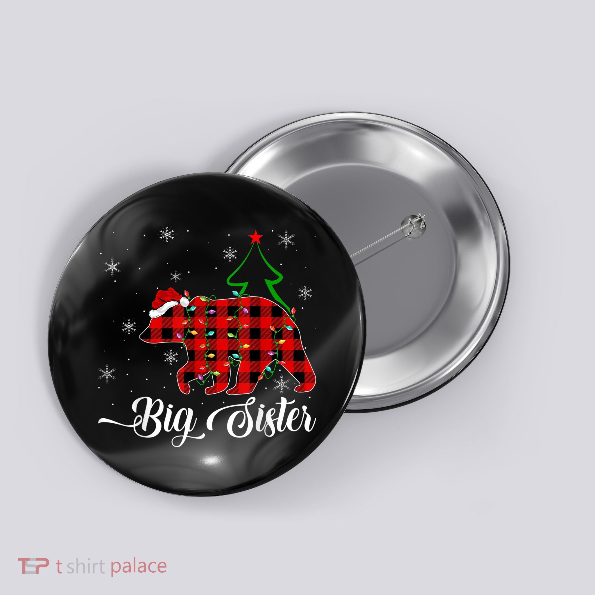 Matching Buffalo Plaid Christmas BigSister Bear Pajama Button