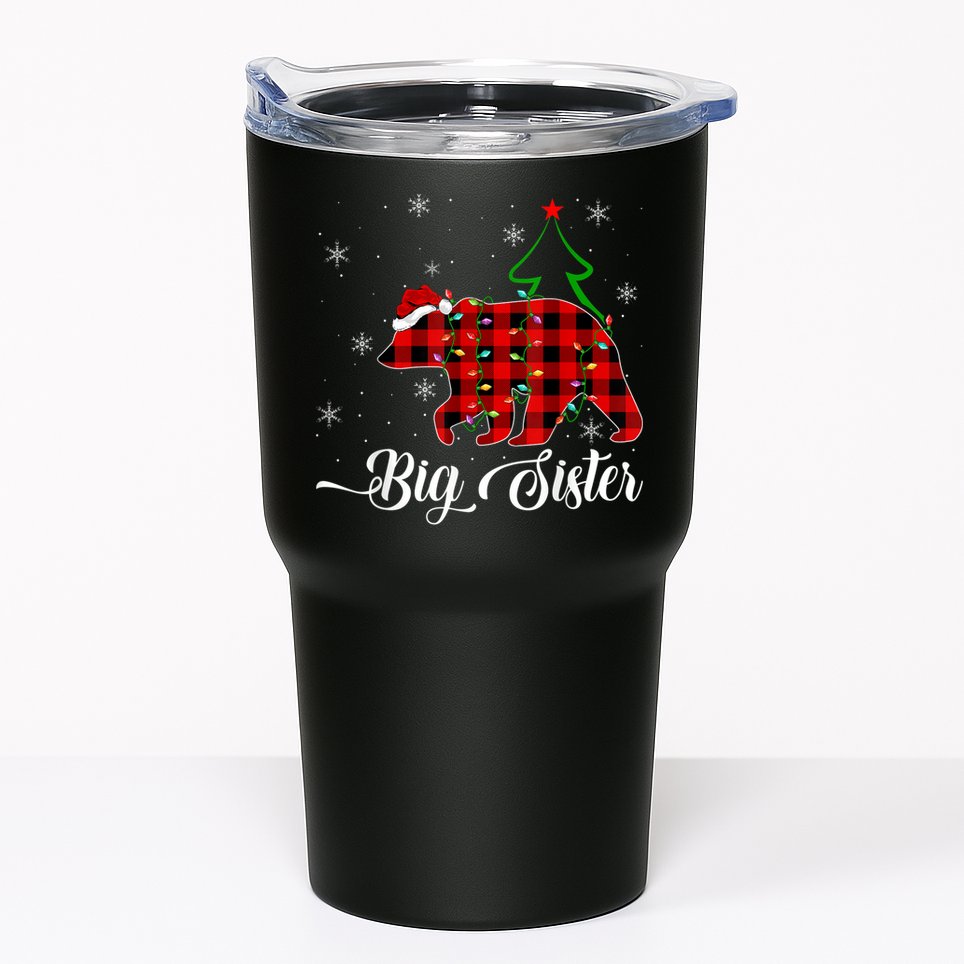 Matching Buffalo Plaid Christmas BigSister Bear Pajama Tumbler