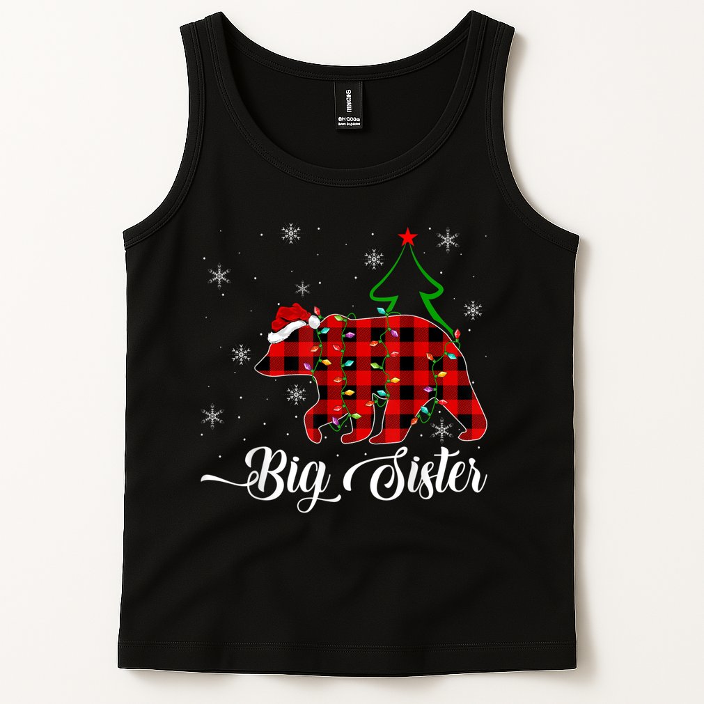 Matching Buffalo Plaid Christmas BigSister Bear Pajama Tank Top