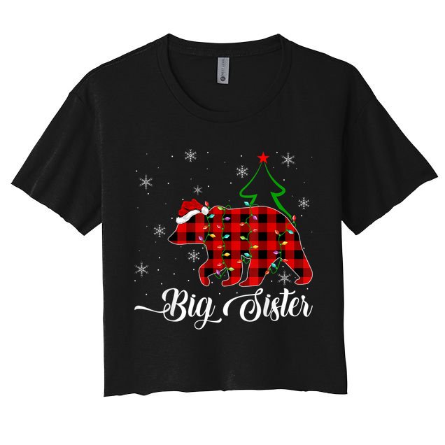 Matching Buffalo Plaid Christmas BigSister Bear Pajama Women's Crop Top Tee